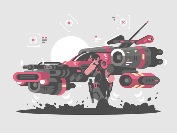 A man nearby the car of future machine future car man character illust.png