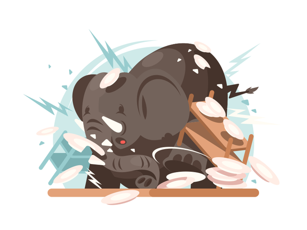 A bull an elephant in a china shop  utensils shop china bull elephant.png