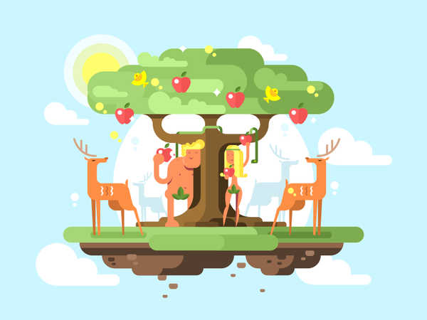 Adam and Eve character tree garden apple eve adam illustration vector.png