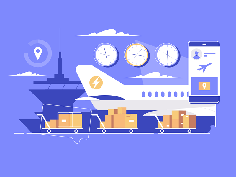Air logistics kit8 flat vector illustration box airplane cargo deliver.png
