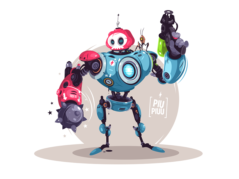 Armed robot kit8 flat vector illustration character bot futuristic wea.png