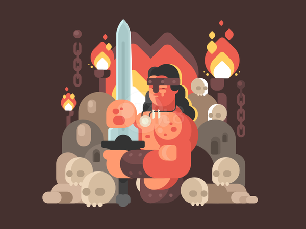 Barbarian skull fire barbarian sword warrior man illustration vector f.png