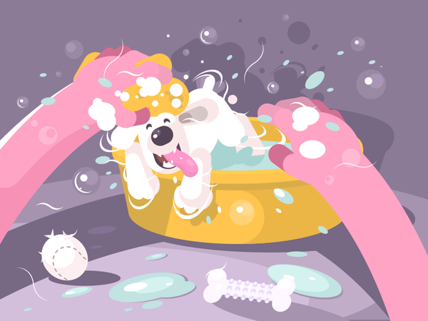 Bathing Doggie character basin wash water bathing puppy dog illustrati.png