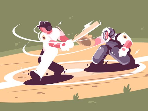 Batter strikes the ball in baseball character game beats man young act.png