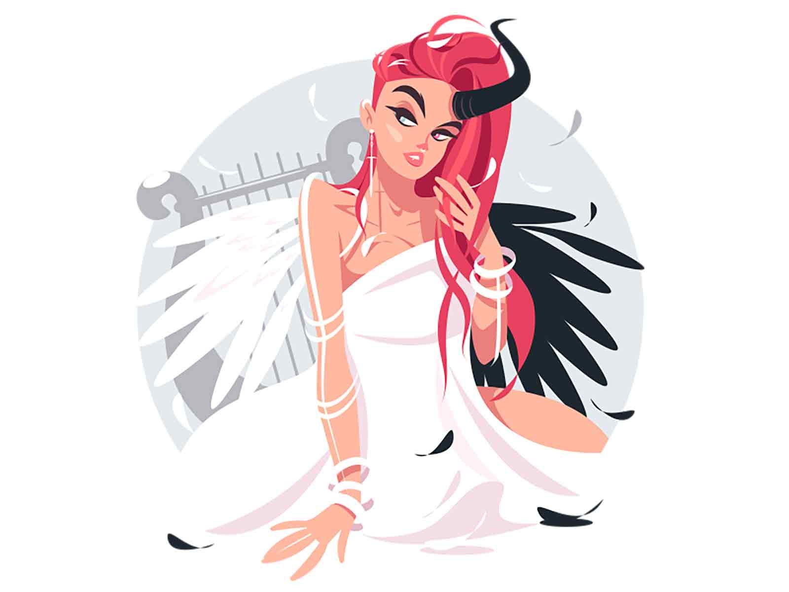 Beautiful fallen angel girl devil horn harp wings angel love people ch.jpg
