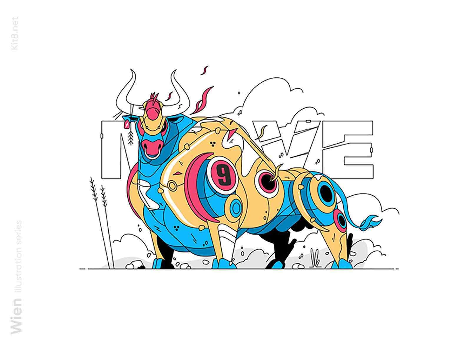 Big bull illustration robot agressive big bull character flat vector i.jpg
