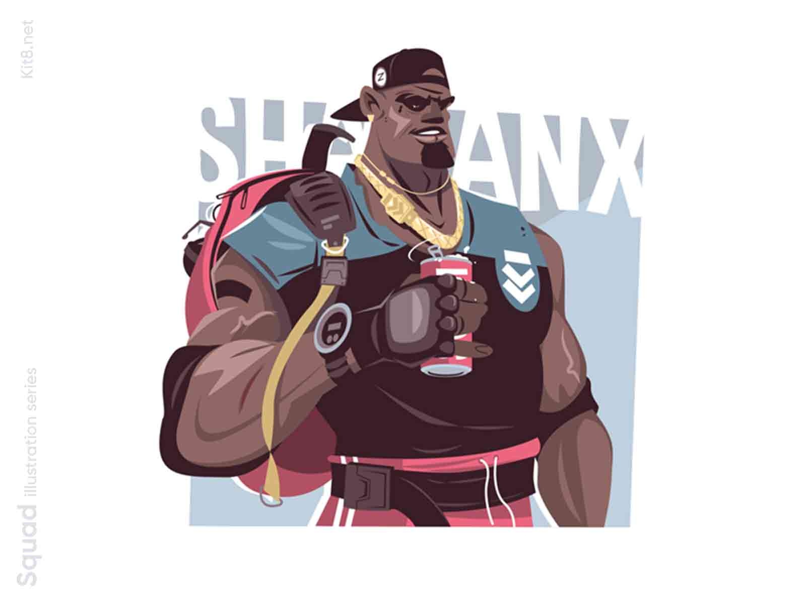 Big guy character illustration guy muscles backpuck big black sport po.jpg