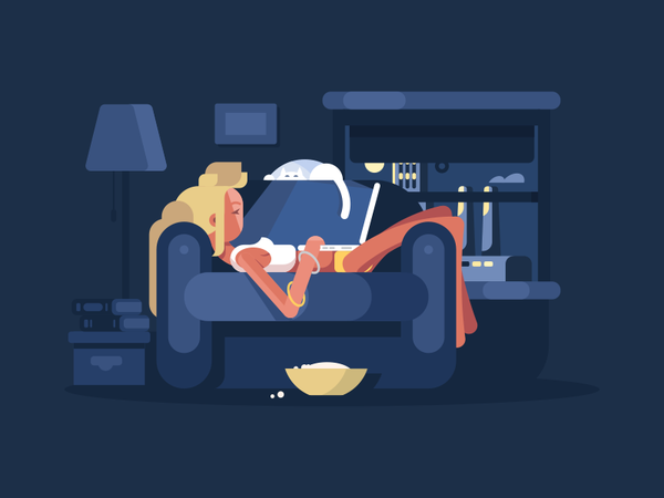 Blond woman relaxing laptop relax character girl woman illustration ve.png