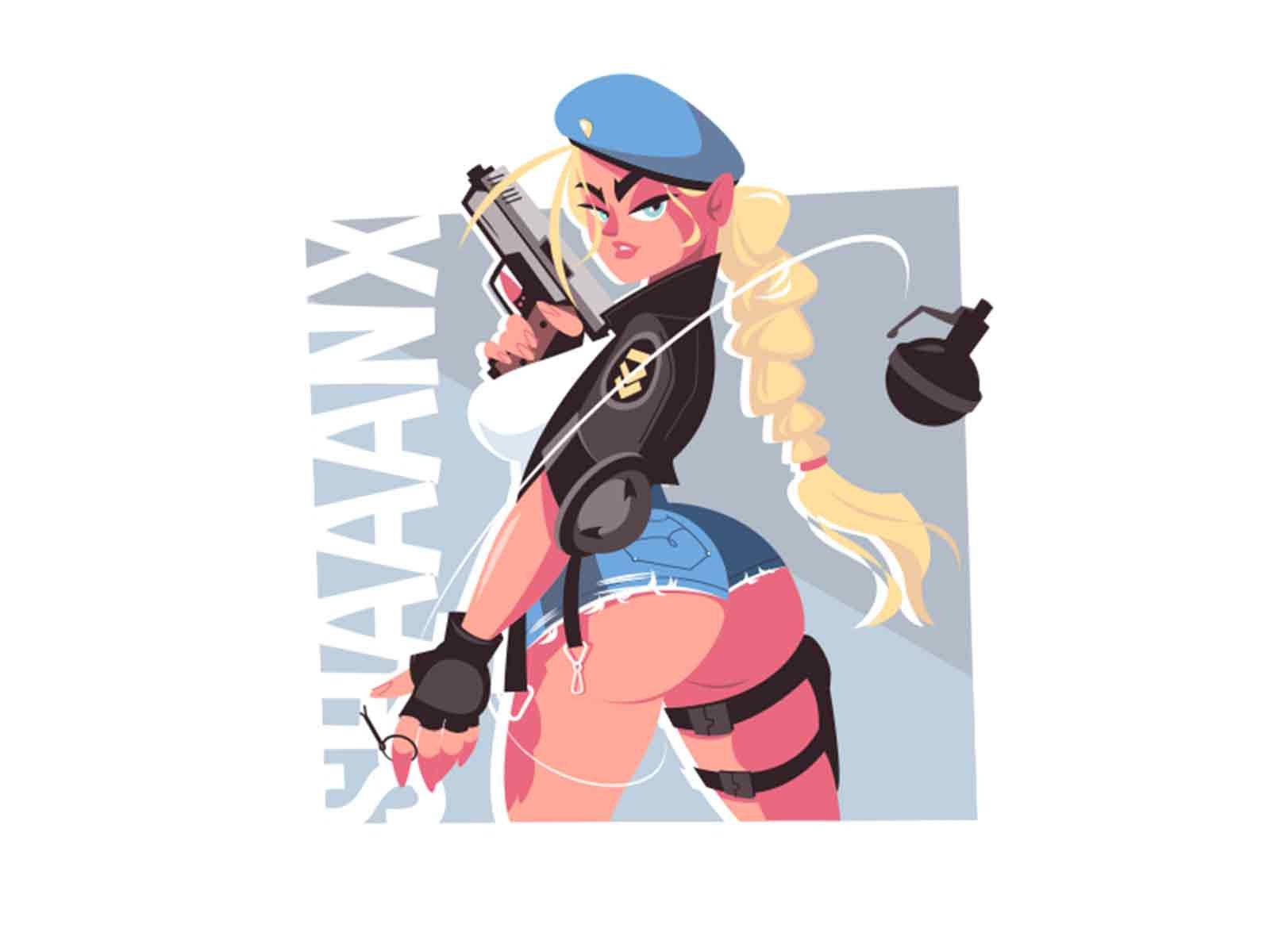 Blonde girl shooter with gun attractive army characterdesign warrior w.jpg
