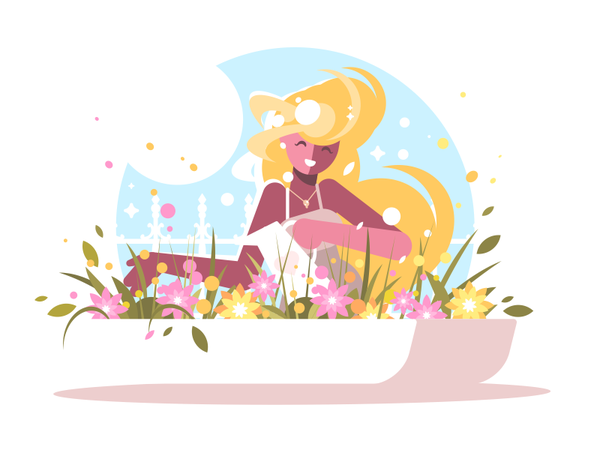 Blonde watering flowers character blonde cute gardening flower waterin.png