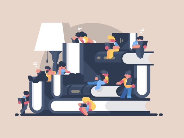 Book Festival character lamp knowledge read study book man woman illus.png