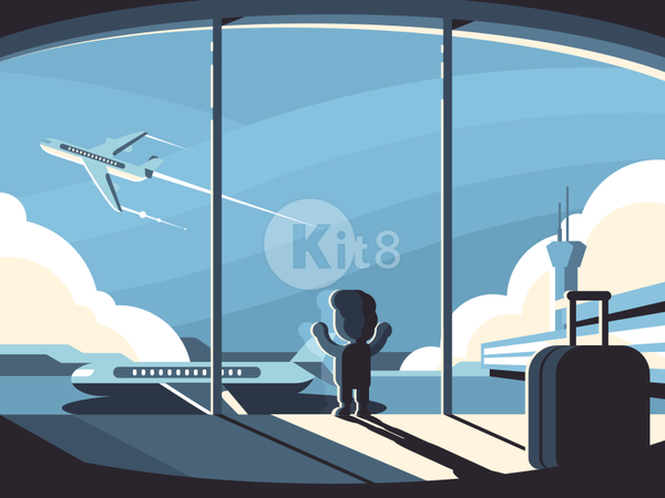 Boy in airport kid airport boy terminal trip travel illustration vecto.png