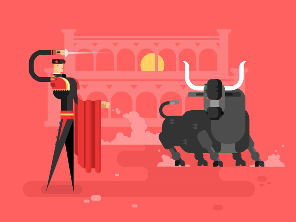 Bullfighting red bull character man bullfighting illustration vector f.png