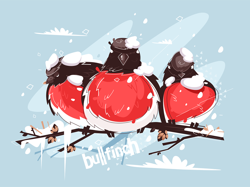 Bullfinches on tree kit8 flat vector illustration plumage red bird tre.png