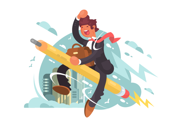 Businessman on pencil manager rocket education strategy man businessma.png