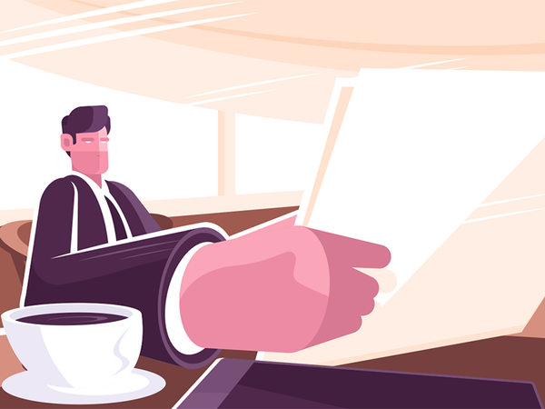 Businessman reading news character coffee man press newspaper reading.png
