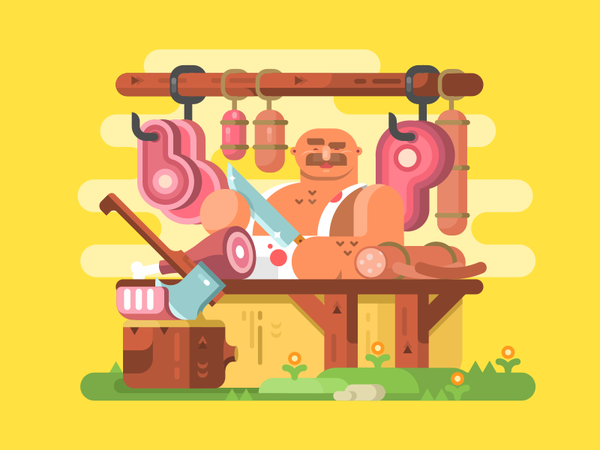 Butcher character meat cut butcher man illustration vector flat kit8.png