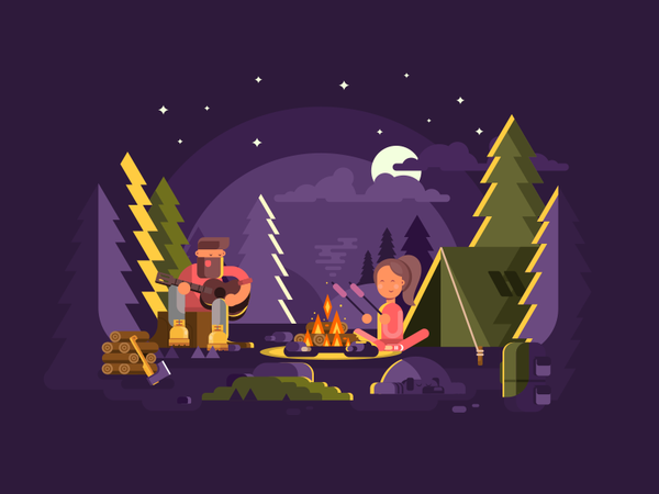 Camp man character vocation camping forest woods fire camp illustratio.png
