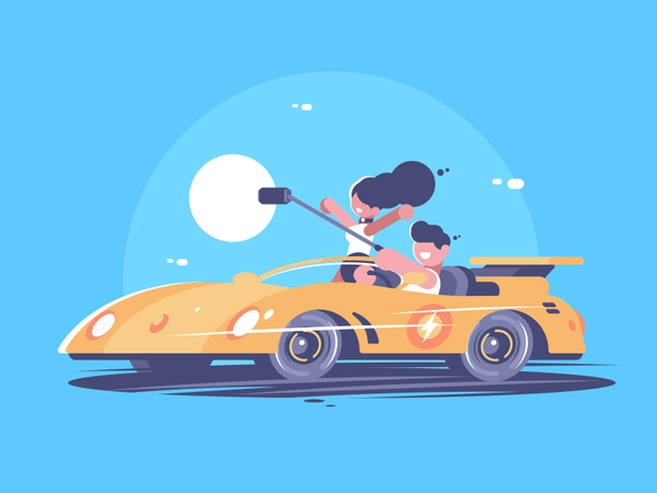 Car selfie man girl happy car selfie character illustration vector fla.png