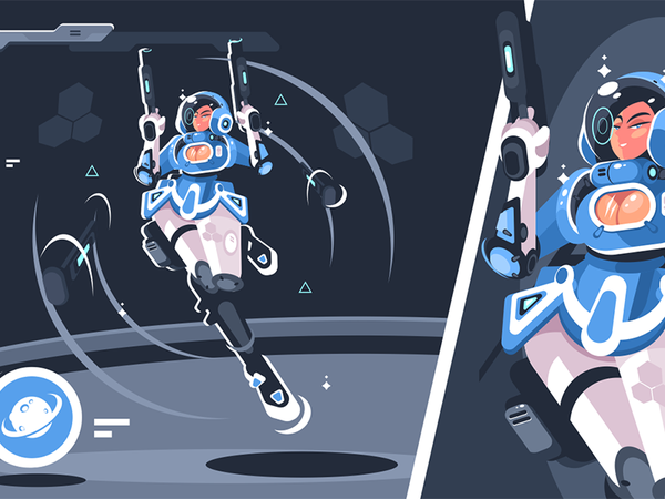Cartoon girl with blaster gun kit8 flat vector illustration character.png