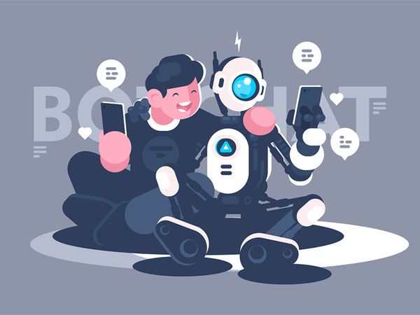 Chat bot helps man in his problem character web forum internet online.png