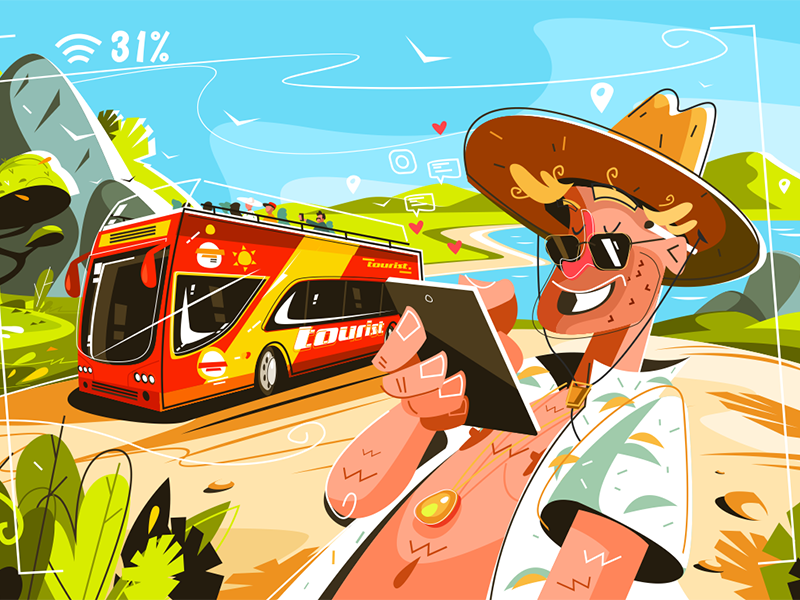 Cheerful tourists on bus kit8 flat vector illustration man smiling bus.png