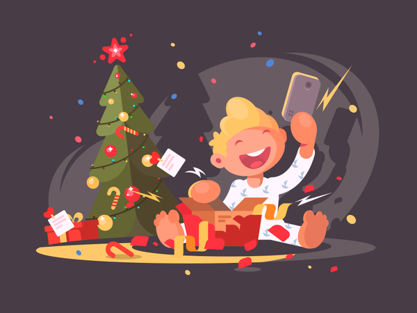 Child opens present kid gift child present christmas character illustr.png
