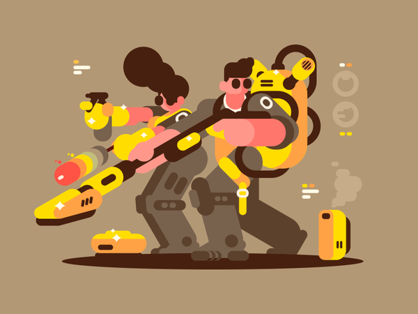 Cleaning company woman man character vacuum cleaner illustration vecto.png