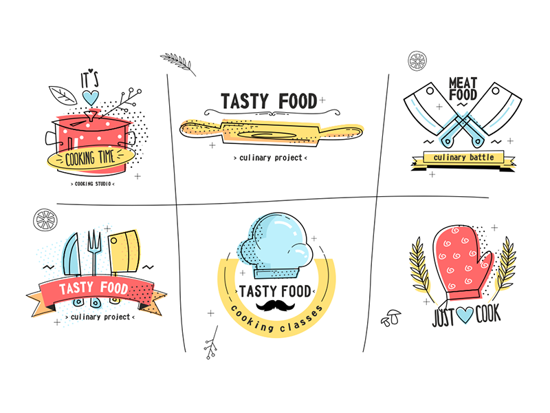 Cooking badges kit8 flat vector illustration food tasty kitchen badge.png