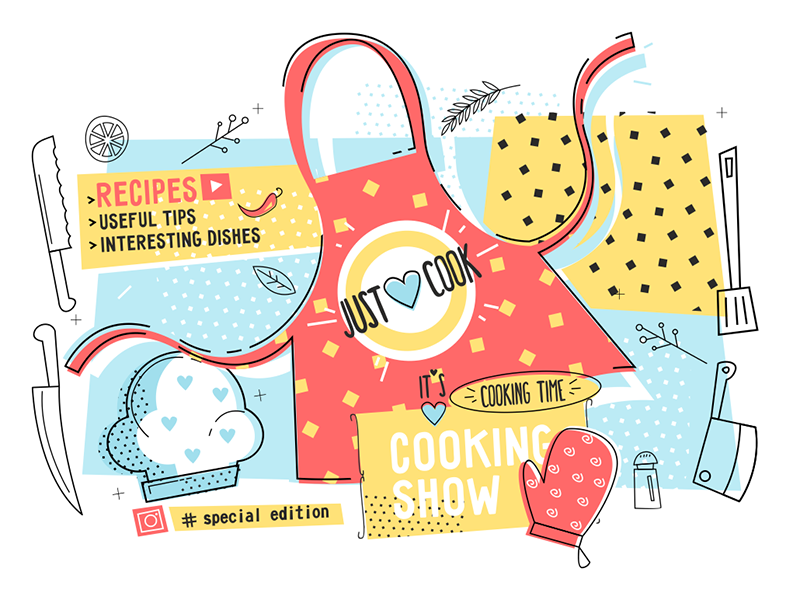 Cooking show and cook time poster kit8 flat vector illustration hat ap.png