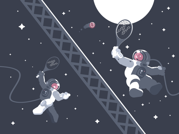Cosmonauts Playing Tennis illustration vector flat kit8 character ball.png