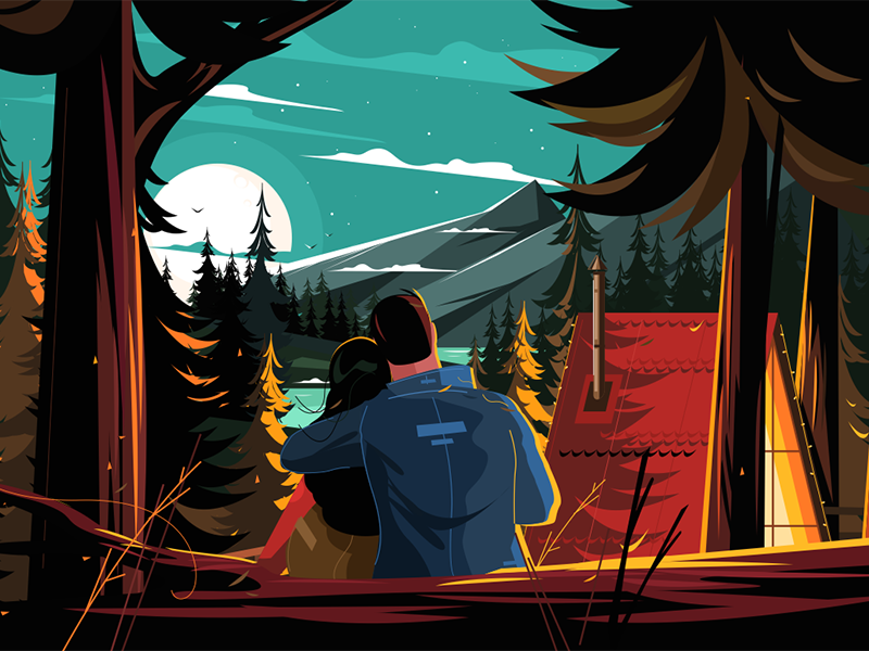 Couple resting in forest kit8 flat vector illustration hugging sit lov.png