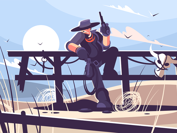 Cowboy character west wild bandit revolver hat cowboy brutal kit8 flat.png