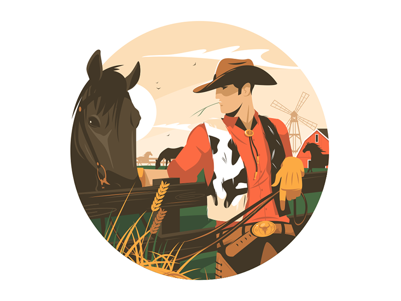 Cowboy with horse kit8 flat vector illustration character man farm cou.png