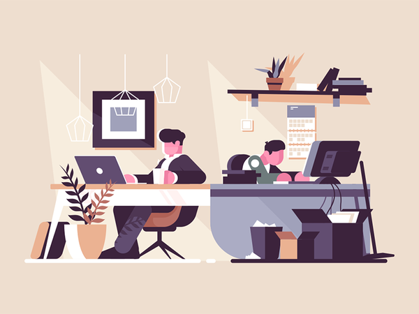 Creative office co-working center character interior people workplace.png