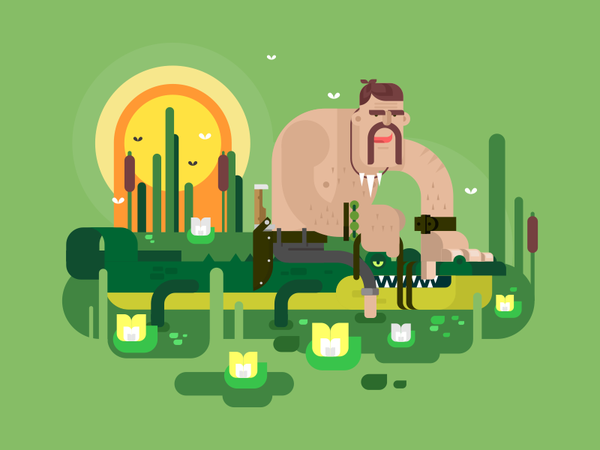 Crocodile hunter swamp man character hunter crocodile illustration vec.png