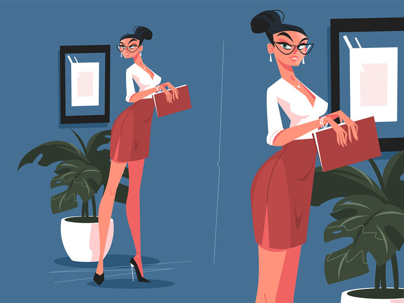 Cute secretary in office kit8 flat vector illustration character skirt.png
