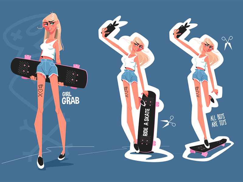 Cute skater girl kit8 flat vector illustration character woman young p.png