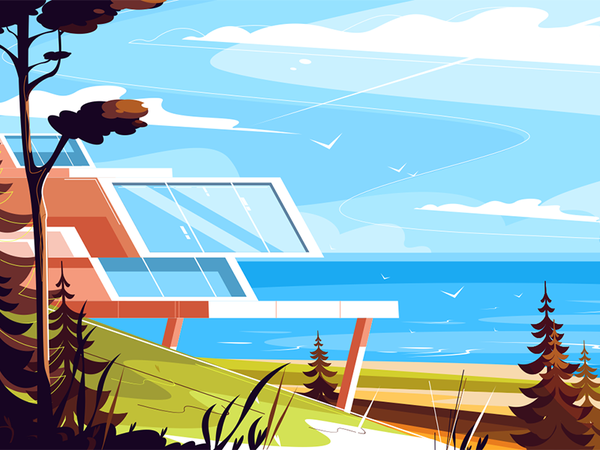 Designer house on seashore kit8 flat vector illustration architecture.png