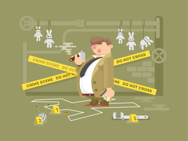 Detective character funny man detective scene crime illustration vecto.png