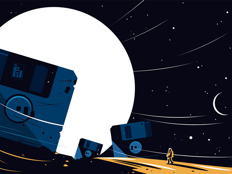 Diskette on space background kit8 flat vector illustration planet moon.png