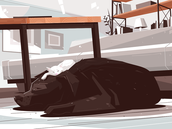 Dog and cat daydreaming in room kit8 flat vector illustration characte.png