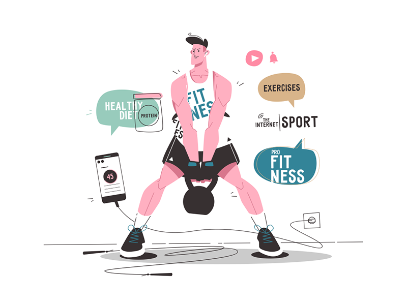 Doing sports with Internet assistance kit8 flat vector illustration ch.png