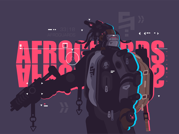 Drone dude afro guard with weapon character robot weapon backpack guar.png