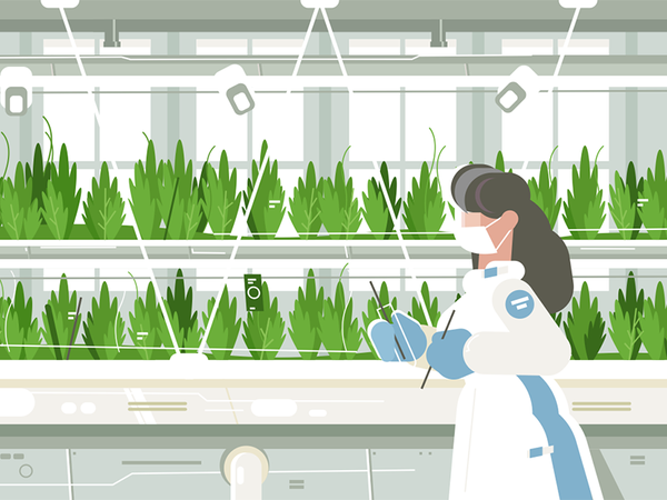 Eco farm with aquaponics system character girl growing vegetable plant.png