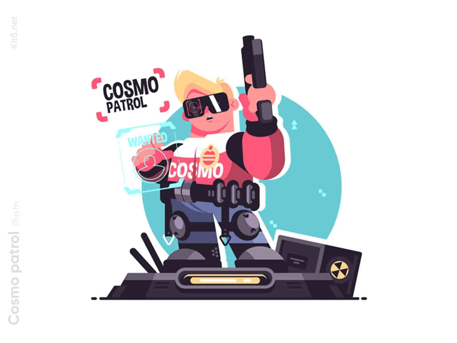 Dude with weapon illustration cartoon hunter police future weapon patr.jpg