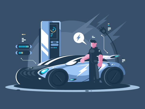 Electric car green future station gas fuel electric car illustration v.png