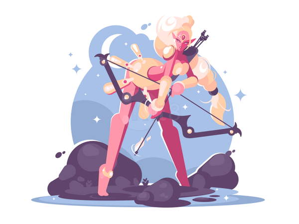 Elf girl warrior girl woman bow fantasy elf illustration vector flat k.png