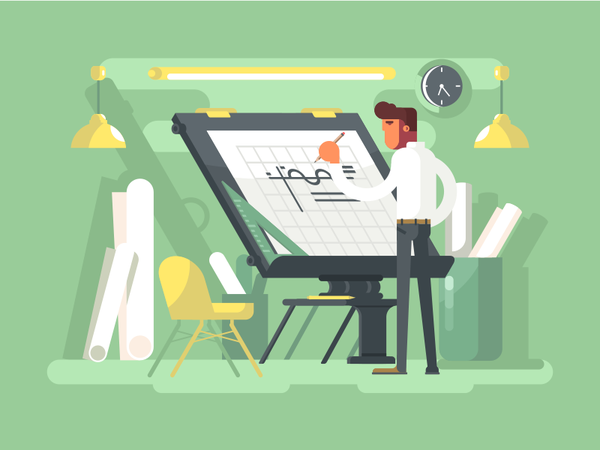 Engineer blueprint man character engineer illustration vector flat kit.png