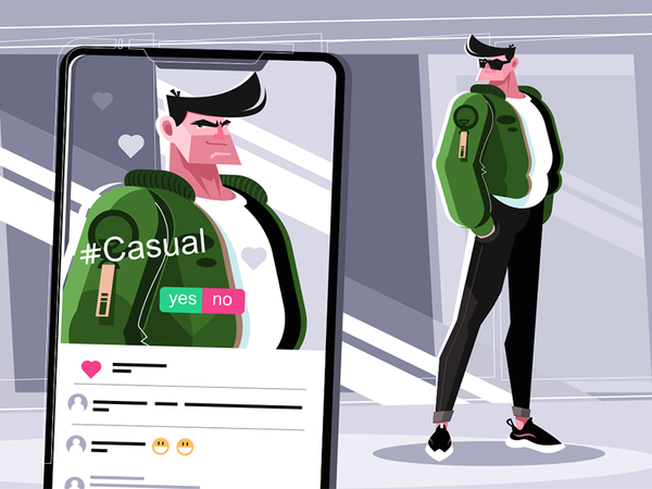 Enviable guy in stylish casual clothes character application smartphon.png